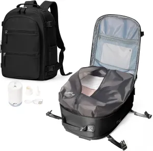 Large Travel Vacuum Backpack, 32L Airback Backpack With Vacuum Seal, 15.6 Inch Waterproof Business Laptop Backpack with USB Charging Port for Women & Men, Vacuum Pump Included, Black