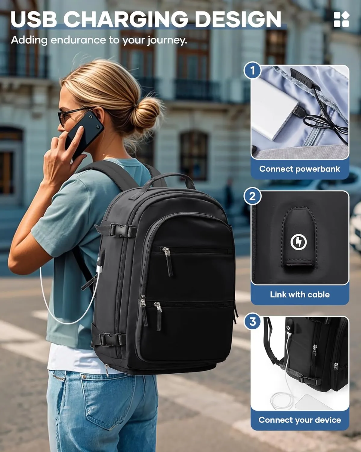 Large Travel Vacuum Backpack, 32L Airback Backpack With Vacuum Seal, 15.6 Inch Waterproof Business Laptop Backpack with USB Charging Port for Women & Men, Vacuum Pump Included, Black