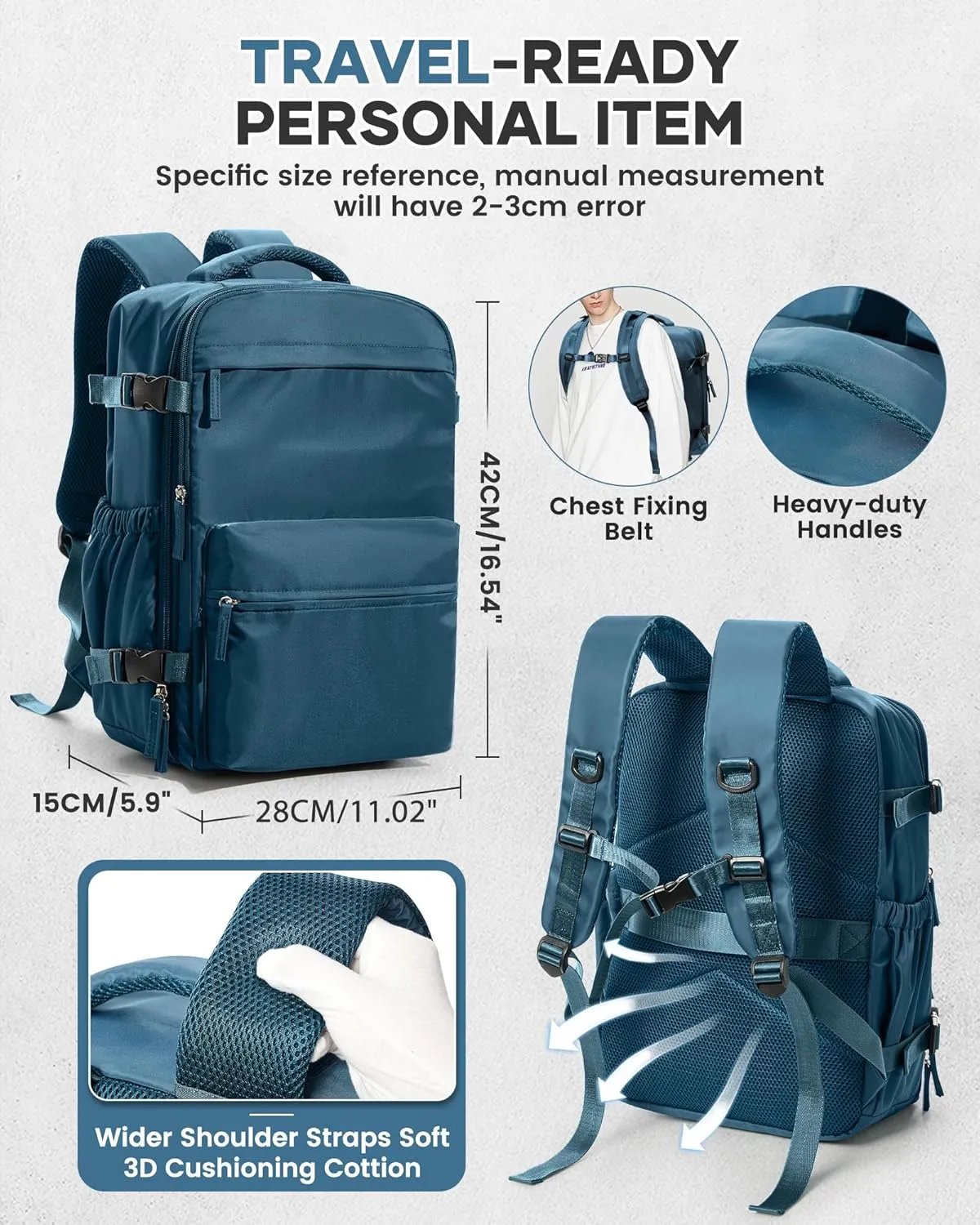 Large Vacuum Travel Backpack with Pump for Women,Airback Personal Item Carry on Backpacks Flight Approved 18x14x8 inches for Men,Laptop Waterproof Work Compression bags Casual Daypack,Peacock Blue