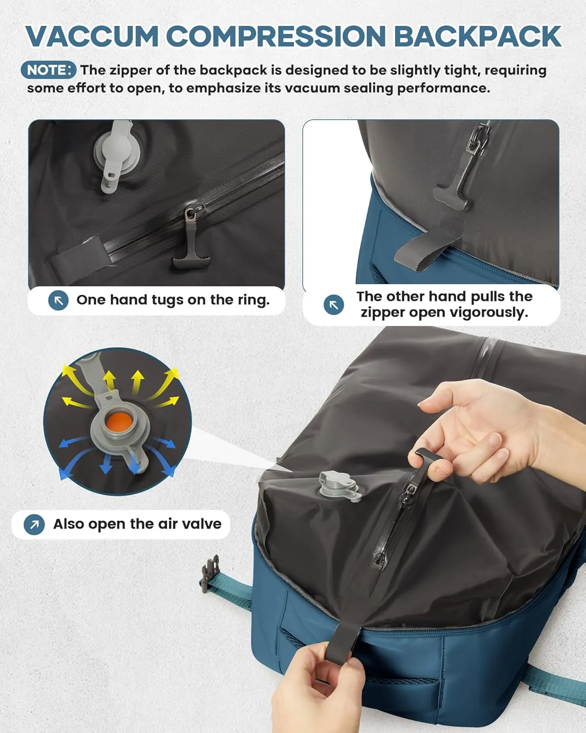 Large Vacuum Travel Backpack with Pump for Women,Airback Personal Item Carry on Backpacks Flight Approved 18x14x8 inches for Men,Laptop Waterproof Work Compression bags Casual Daypack,Peacock Blue