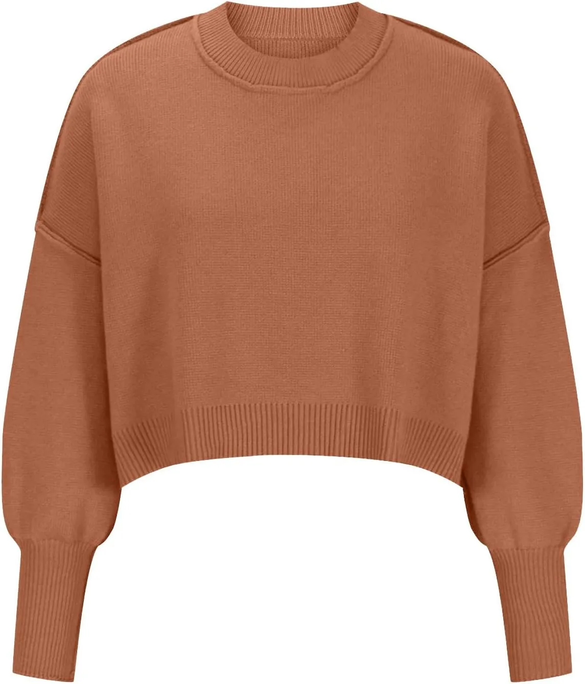 Lastesso Sweaters for Women Trendy Crop Long Sleeve Crew Neck Loose Sweater Clothes Loose Solid Knitted Preppy Outfits
