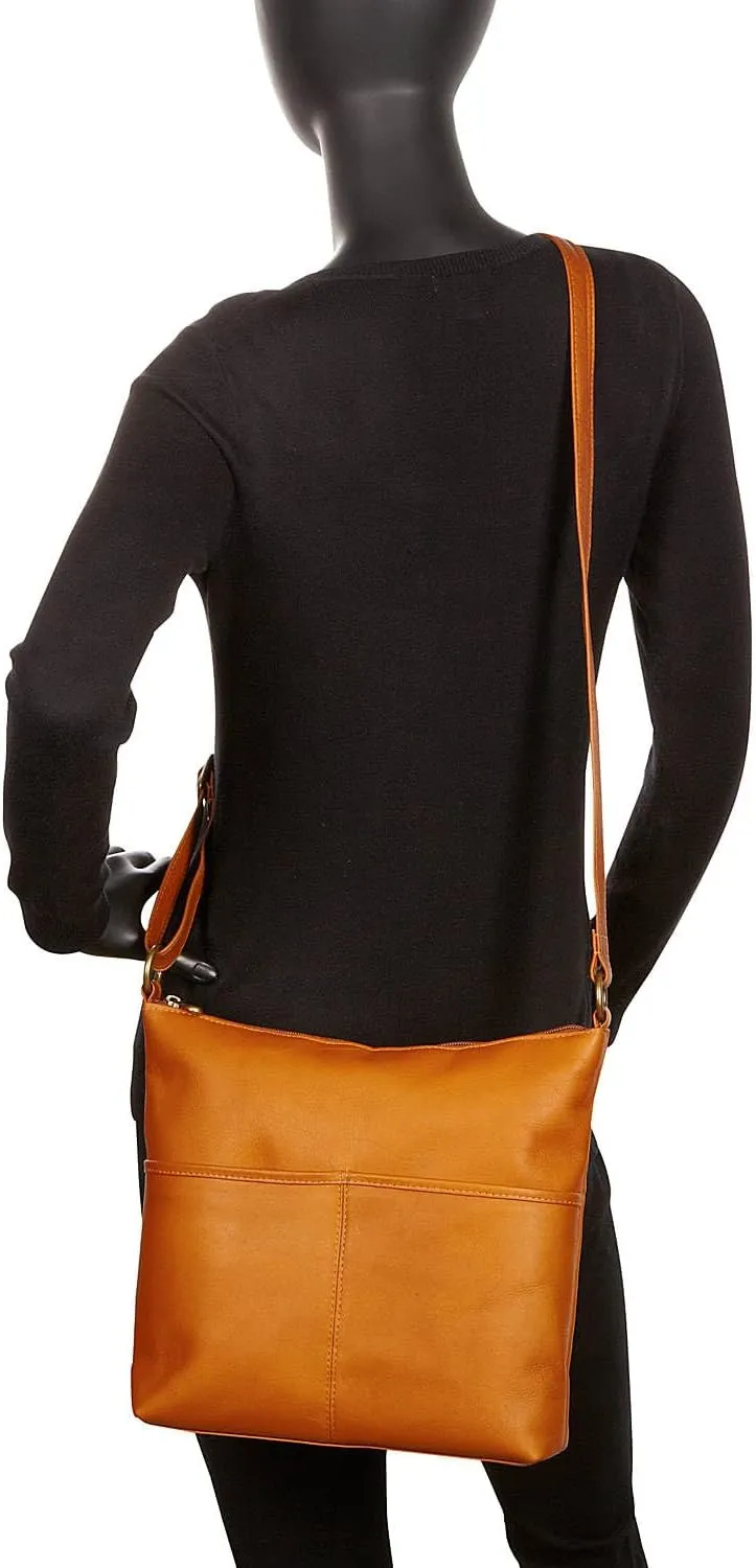 Le Donne Full-Grain Colombian Leather Carefree Top-Zip Shoulder Bag with Adjustable Strap and Smart Phone Holder