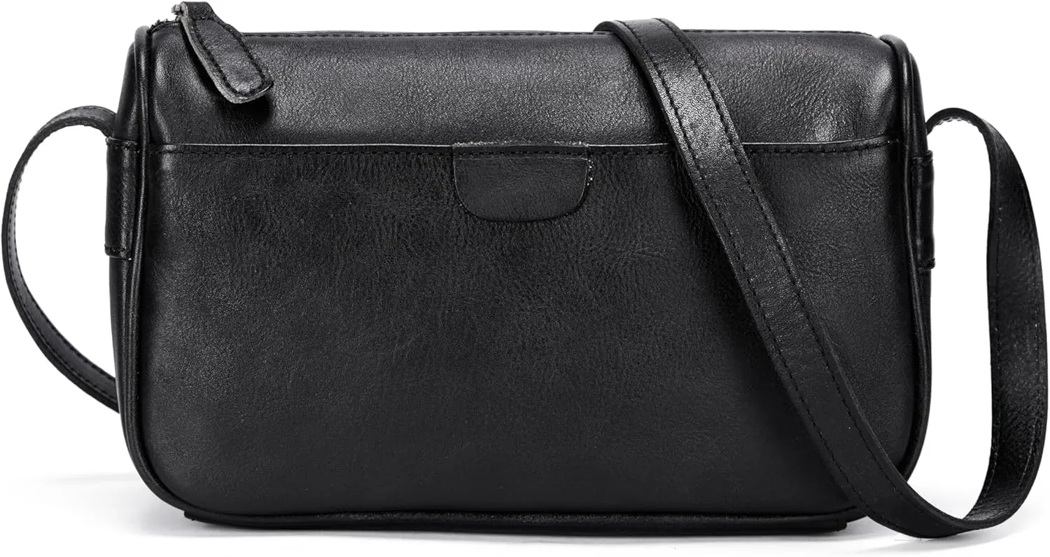 Leather Crossbody Bags for Women, Vintage Real Leather Crossbody Purse Retro Small Shoulder Handbag with Adjustable Strap