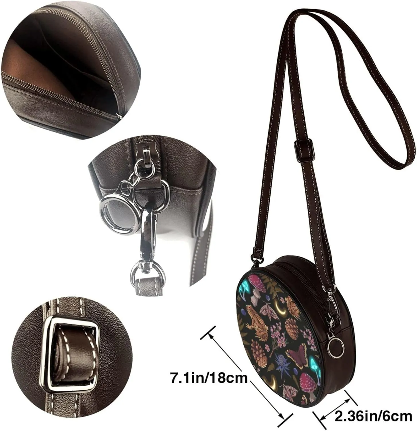 Leather Round Crossbody Bags For Women, Sling Bag Casual Crossbody Purse