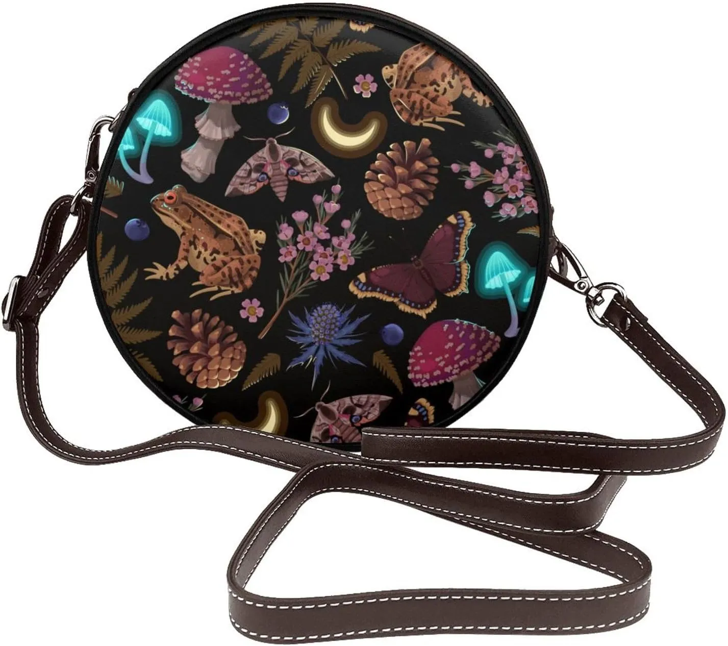Leather Round Crossbody Bags For Women, Sling Bag Casual Crossbody Purse
