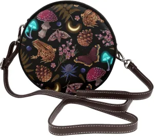 Leather Round Crossbody Bags For Women, Sling Bag Casual Crossbody Purse