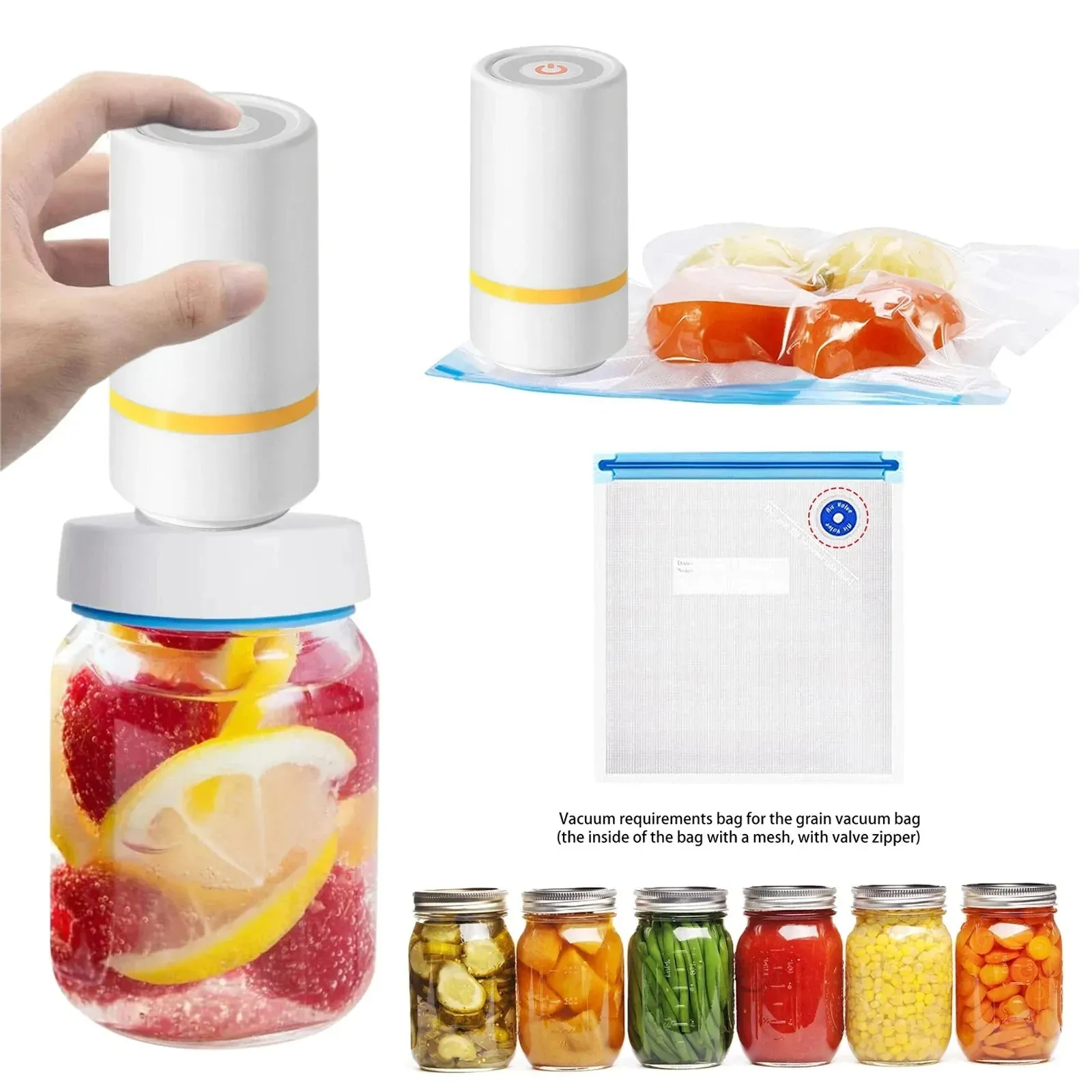 LEMEENQ USB Rechargeable Electric Air Pump for Vacuum Sealed Food Bag Household Food Vacuum Compression Bag Reusable Storage Bag