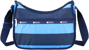LeSportsac Classic Rugby Periwinkle Classic Hobo Crossbody Bag   Cosmetic Bag, Style 7520/Color E758, Timeless Navy Blue & Modern Periwinkle Stripes Unite, Bold Modern Nautical Inspired Theme