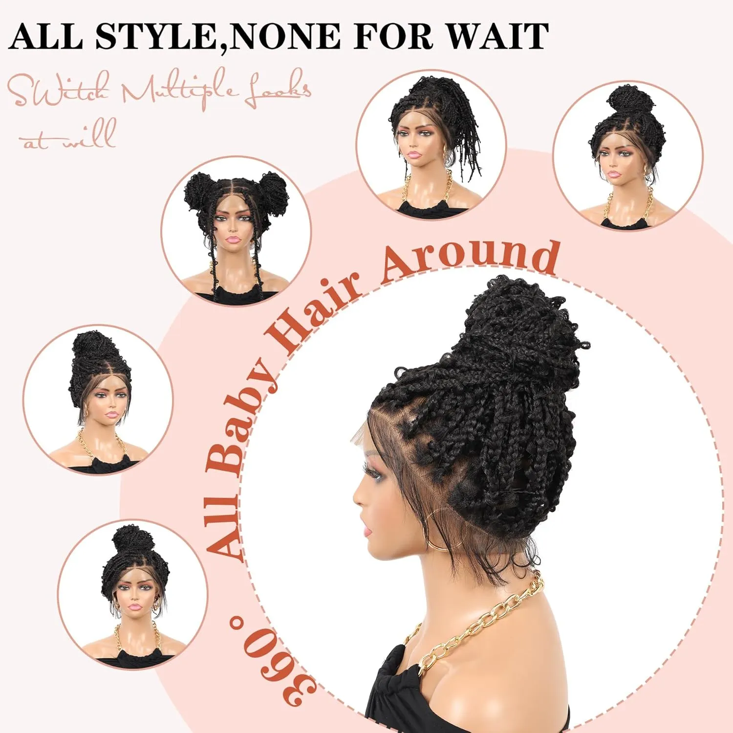 Lexqui 18" 360° HD Full Lace Braided Wigs for Women Short Knotless Braided wigs Butterfly Box Braid Wig with Baby Hair Premium Synthetic Braided Wig Shoulder Length Braided Lace Front Wigs Black