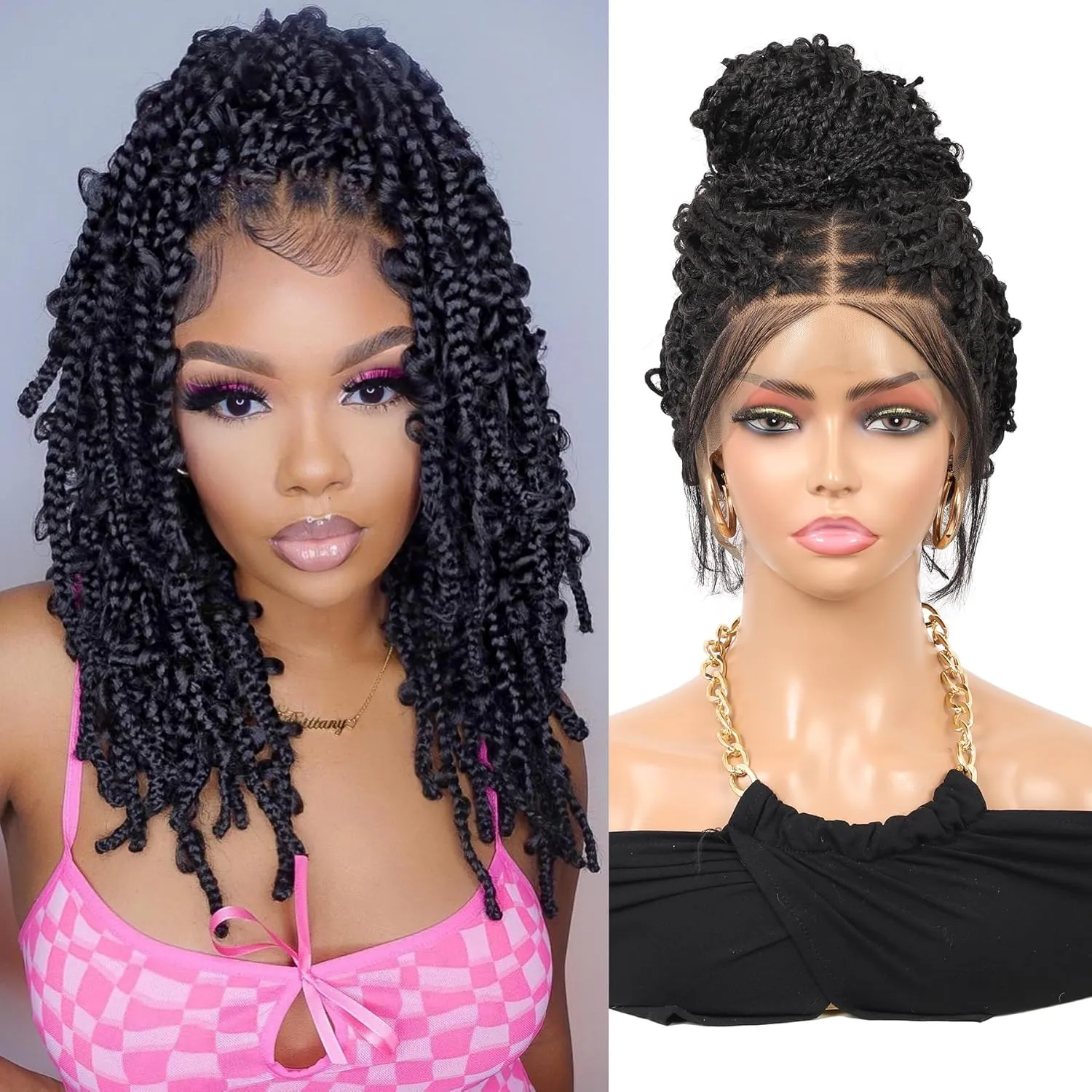 Lexqui 18" 360° HD Full Lace Braided Wigs for Women Short Knotless Braided wigs Butterfly Box Braid Wig with Baby Hair Premium Synthetic Braided Wig Shoulder Length Braided Lace Front Wigs Black