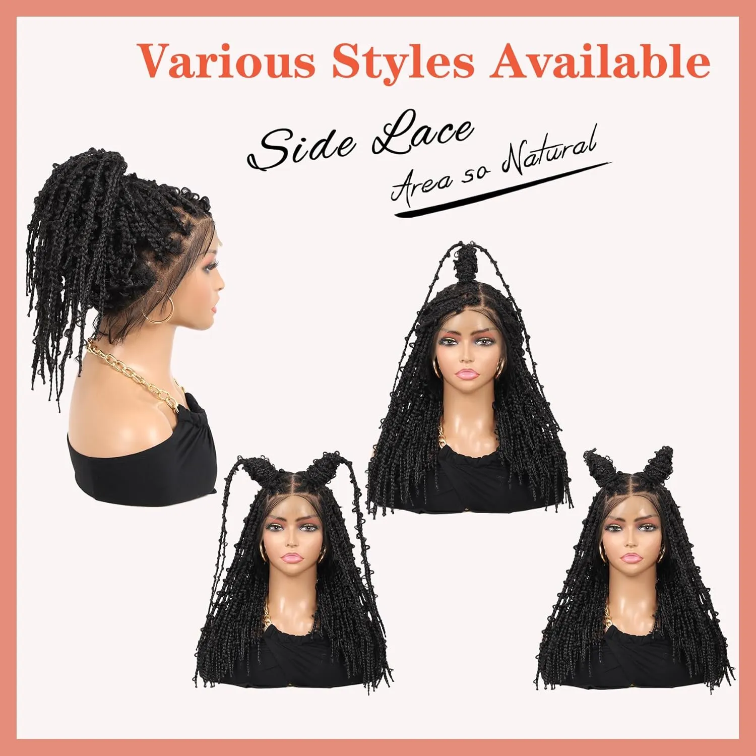 Lexqui 18" 360° HD Full Lace Braided Wigs for Women Short Knotless Braided wigs Butterfly Box Braid Wig with Baby Hair Premium Synthetic Braided Wig Shoulder Length Braided Lace Front Wigs Black