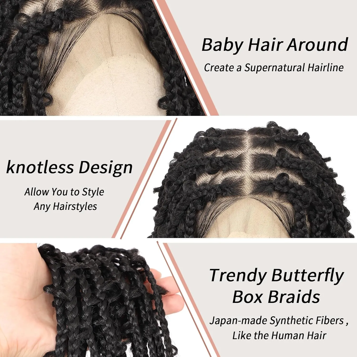 Lexqui 18" 360° HD Full Lace Braided Wigs for Women Short Knotless Braided wigs Butterfly Box Braid Wig with Baby Hair Premium Synthetic Braided Wig Shoulder Length Braided Lace Front Wigs Black