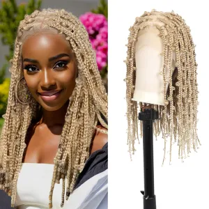 Lexqui 18" 360° HD Full Lace Braided Wigs for Women Short Knotless Butterfly Box Braid Wig with Baby Hair Premium Synthetic Braid Wig Shoulder Length Braided Lace Front Wigs Blonde