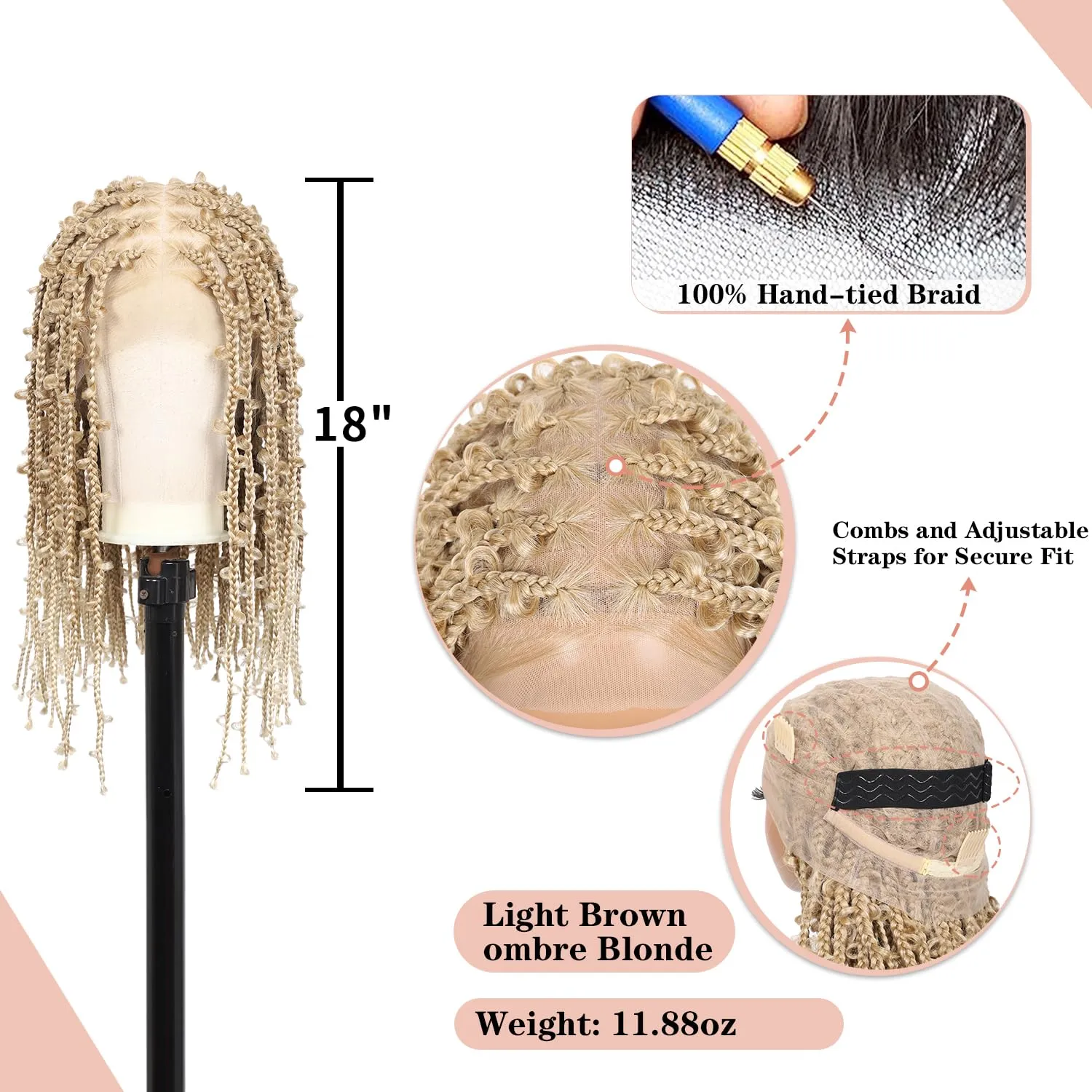 Lexqui 18" 360° HD Full Lace Braided Wigs for Women Short Knotless Butterfly Box Braid Wig with Baby Hair Premium Synthetic Braid Wig Shoulder Length Braided Lace Front Wigs Blonde