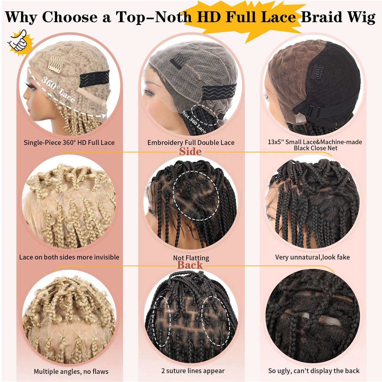 Lexqui 18" 360° HD Full Lace Braided Wigs for Women Short Knotless Butterfly Box Braid Wig with Baby Hair Premium Synthetic Braid Wig Shoulder Length Braided Lace Front Wigs Blonde