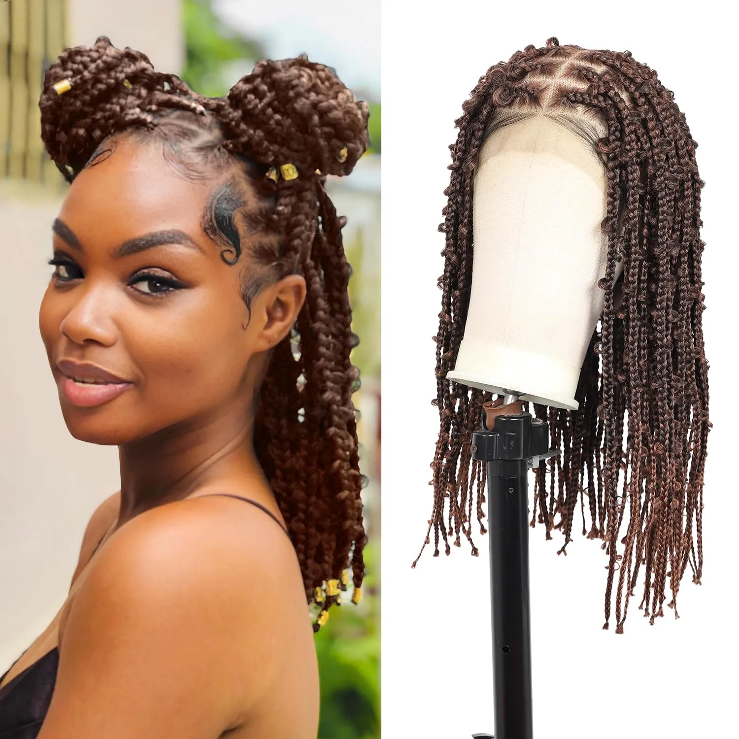 Lexqui 18" 360° HD Full Lace Braided Wigs for Women Short Knotless Butterfly Box Braid Wig with Baby Hair Premium Synthetic Lace Frontal Braid Wig Shoulder Length Braided Lace Front Wigs Brown