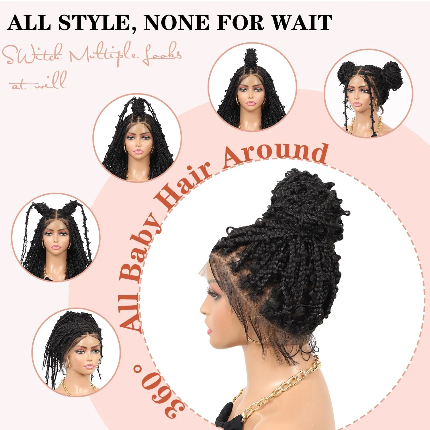Lexqui 18" 360° HD Full Lace Braided Wigs for Women Short Knotless Butterfly Box Braid Wig with Baby Hair Premium Synthetic Lace Frontal Braid Wig Shoulder Length Braided Lace Front Wigs Brown