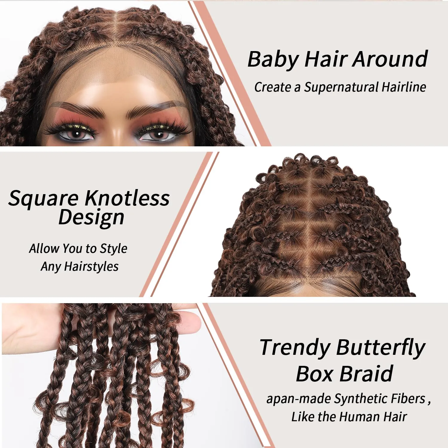 Lexqui 18" 360° HD Full Lace Braided Wigs for Women Short Knotless Butterfly Box Braid Wig with Baby Hair Premium Synthetic Lace Frontal Braid Wig Shoulder Length Braided Lace Front Wigs Brown