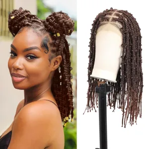 Lexqui 18" 360° HD Full Lace Braided Wigs for Women Short Knotless Butterfly Box Braid Wig with Baby Hair Premium Synthetic Lace Frontal Braid Wig Shoulder Length Braided Lace Front Wigs Brown