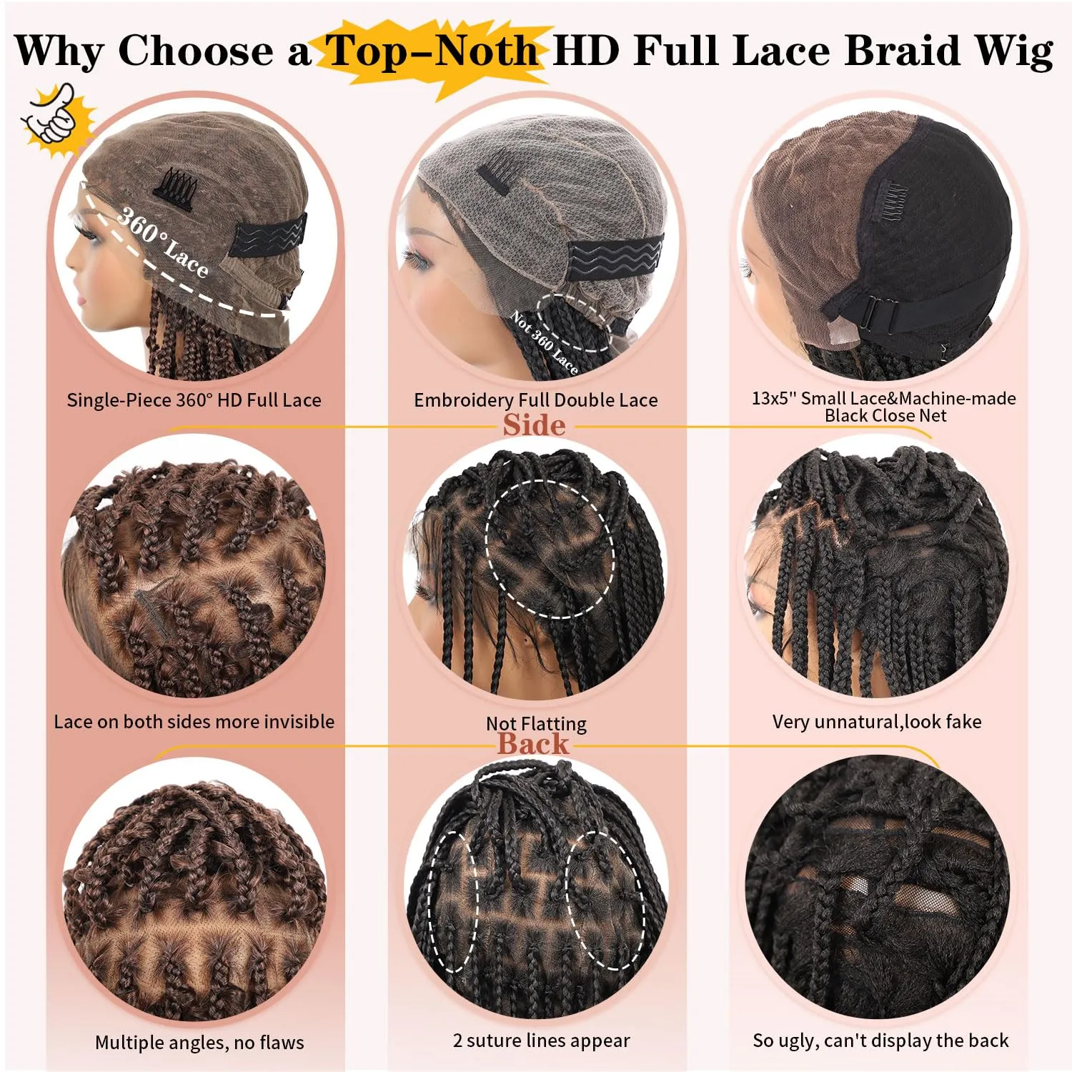 Lexqui 18" 360° HD Full Lace Braided Wigs for Women Short Knotless Butterfly Box Braid Wig with Baby Hair Premium Synthetic Lace Frontal Braid Wig Shoulder Length Braided Lace Front Wigs Brown