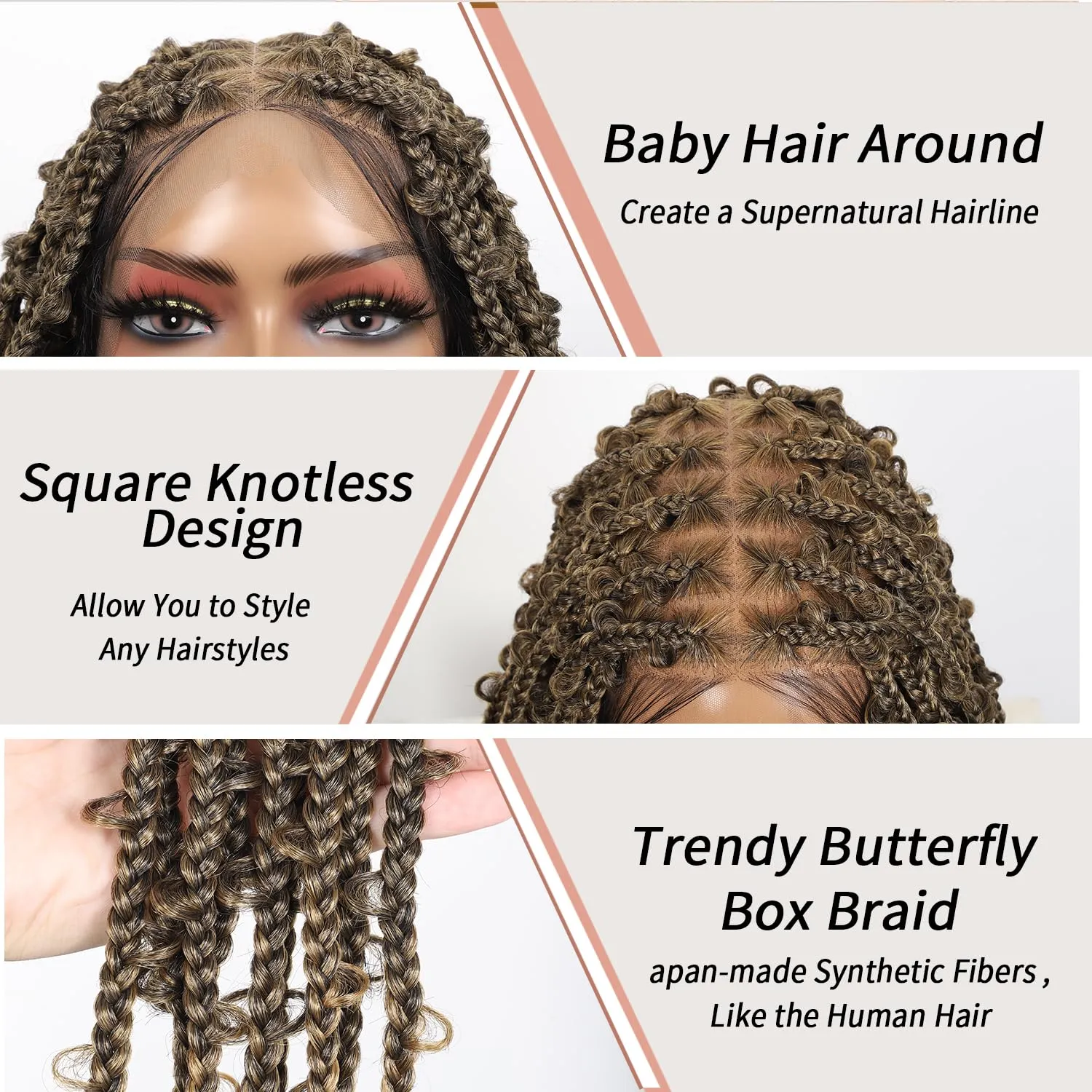 Lexqui 18" 360° HD Full Lace Braided Wigs for Women Short Knotless Butterfly Box Braid Wig with Baby Hair Premium Synthetic Lace Frontal Braid Wig Shoulder Length Braided Lace Front Wigs Light Brown