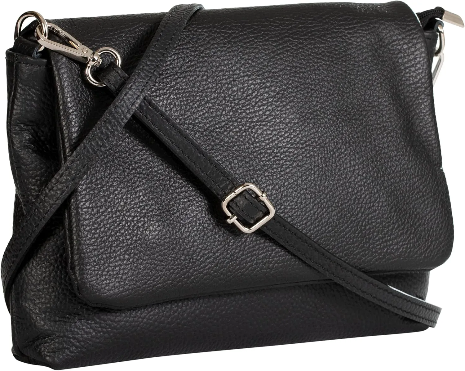 LiaTalia Women's Real Italian Leather Small Evening Shoulder Bag - Cross Body Purse with Flap Top & Adjustable Strap - Jules (Black)