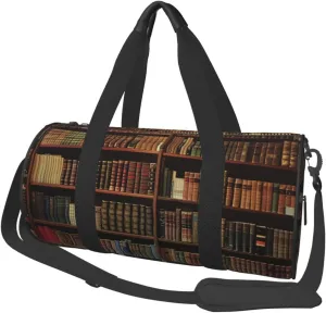 library bookshelf art Printed Sports Gym Bag for Men Women Foldable Duffel Bag Carry On Weekender Bag for Travel Sports