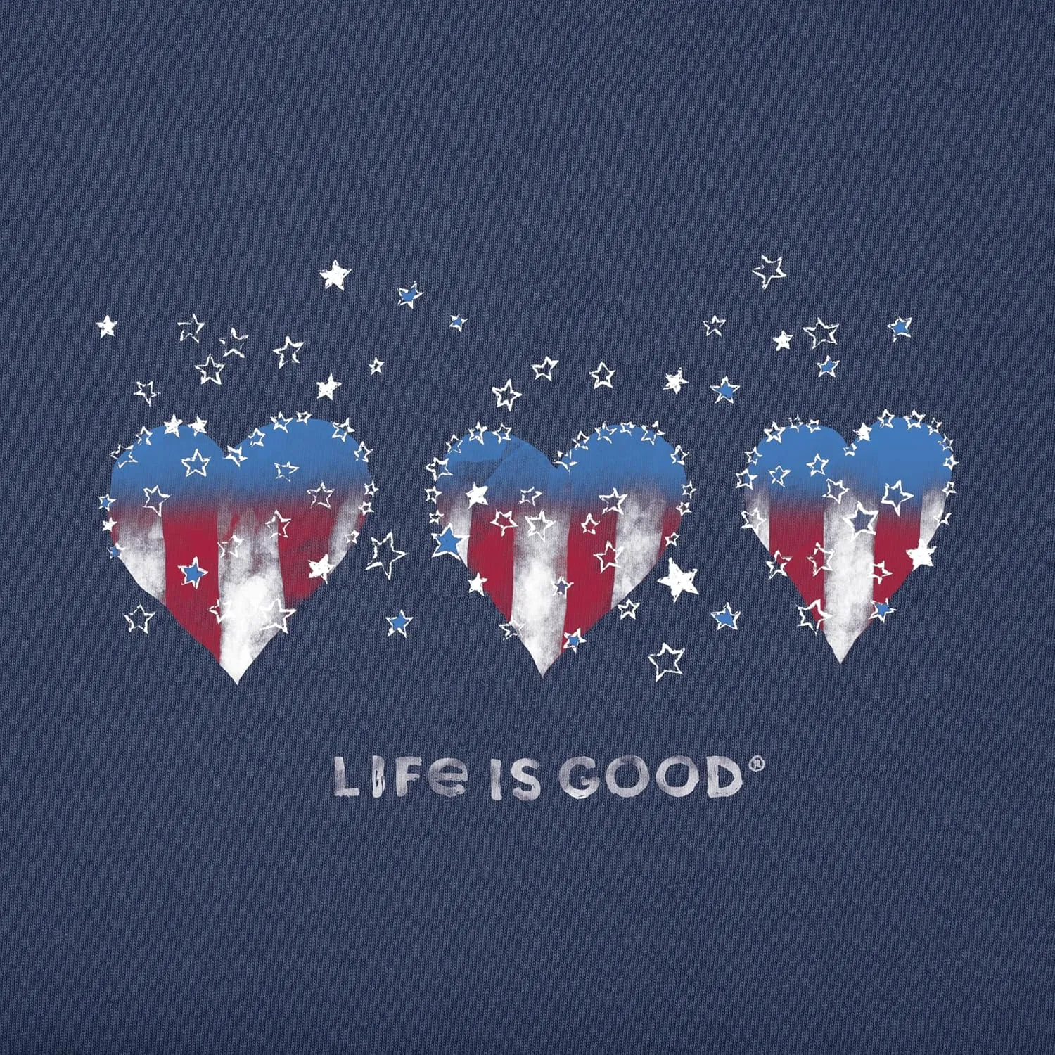 Life is Good. Women's Americana Hearts Stars and Stripes Crusher Tee, Darkest Blue