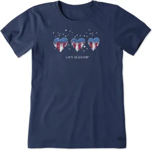 Life is Good. Women's Americana Hearts Stars and Stripes Crusher Tee, Darkest Blue