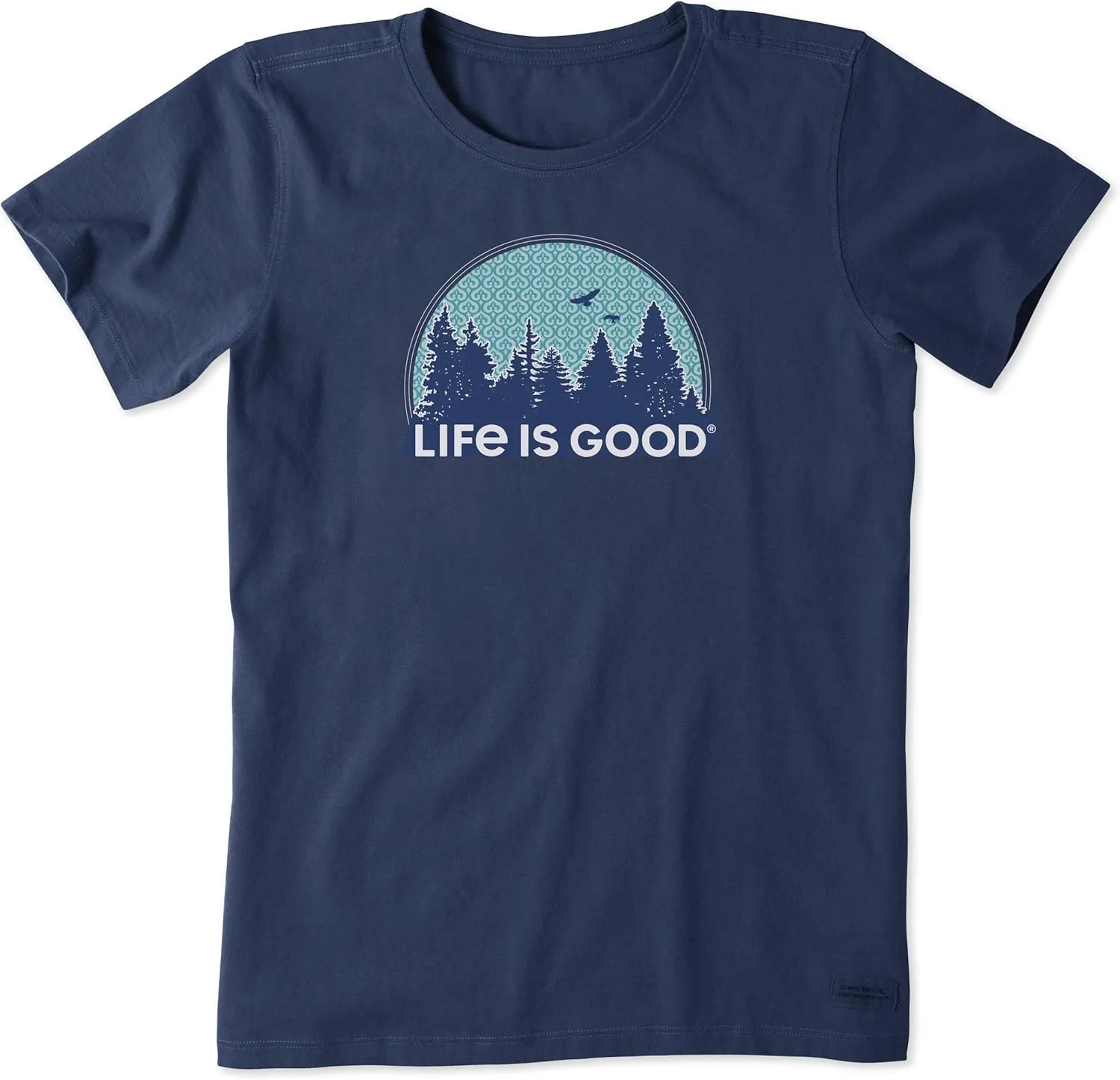 Life is Good. Womens Crusher Tee Funky Outdoor Pattern, Jet Black