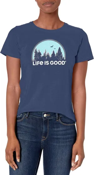Life is Good. Womens Crusher Tee Funky Outdoor Pattern, Jet Black