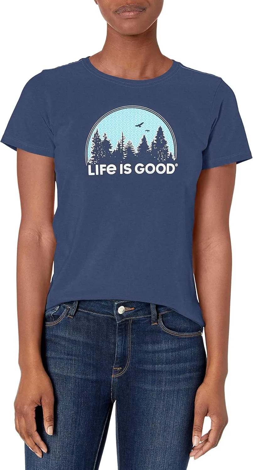 Life is Good. Womens Crusher Tee Funky Outdoor Pattern, Jet Black