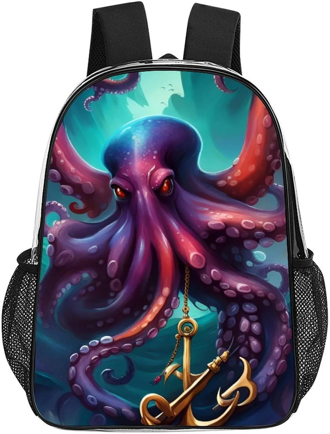 Lightweight Backpack for Gym Travel Bicycle - Big Capacity Multipurpose Transparent Carry On Bag, Mysterious Octopus Monster Art Travel Hiking Bag & Day Pack