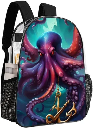 Lightweight Backpack for Gym Travel Bicycle - Big Capacity Multipurpose Transparent Carry On Bag, Mysterious Octopus Monster Art Travel Hiking Bag & Day Pack