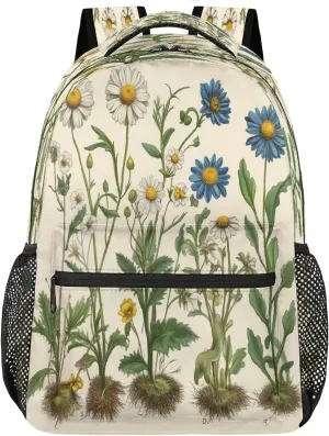 Lightweight Travel Backpack, Antique Daisy Plant Illustration Large Capacity Bookbag, Waterproof Travel Bag Casual Daypack for Men Women Adults