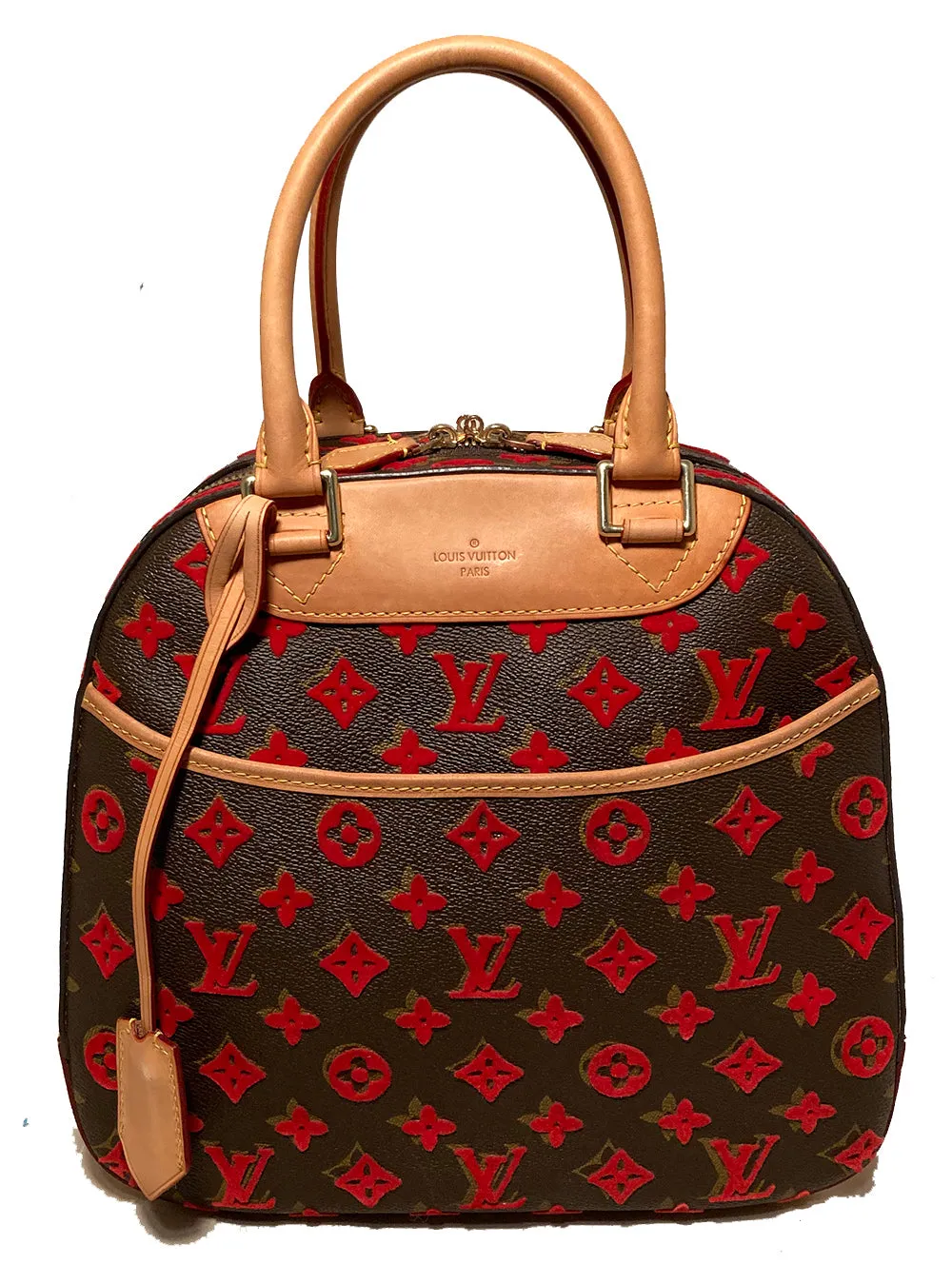 Limited Edition Louis Vuitton Rouge Monogram Tuffetage Deauville Cube Bag