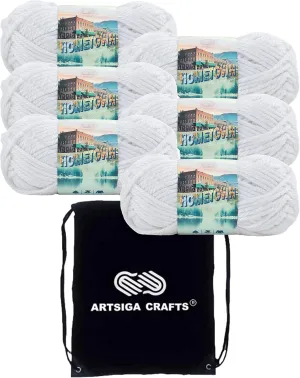 Lion Brand Hometown New York White 135-100 (6-Skeins - Same Dye Lot) #6 S Bulky Acrylic Yarn for Crocheting and Knitting with Project Bag
