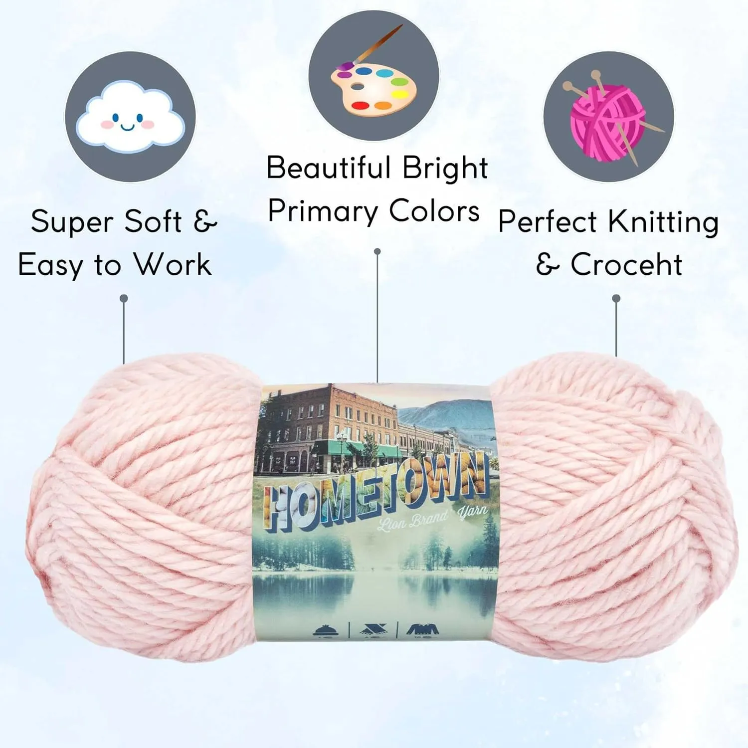 Lion Brand Hometown Providence Pink 135-101 (3-Skeins - Same Dye Lot) #6 S Bulky Acrylic Yarn for Crocheting and Knitting with Knitting Project Bag