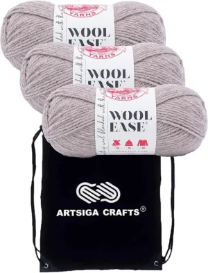 Lion Brand Wool Ease Oatmeal 620-024 (3-Skeins - Same Dye Lot) Worsted Medium #4 Acrylic, Wool Yarn for Crocheting and Knitting with Project Bag
