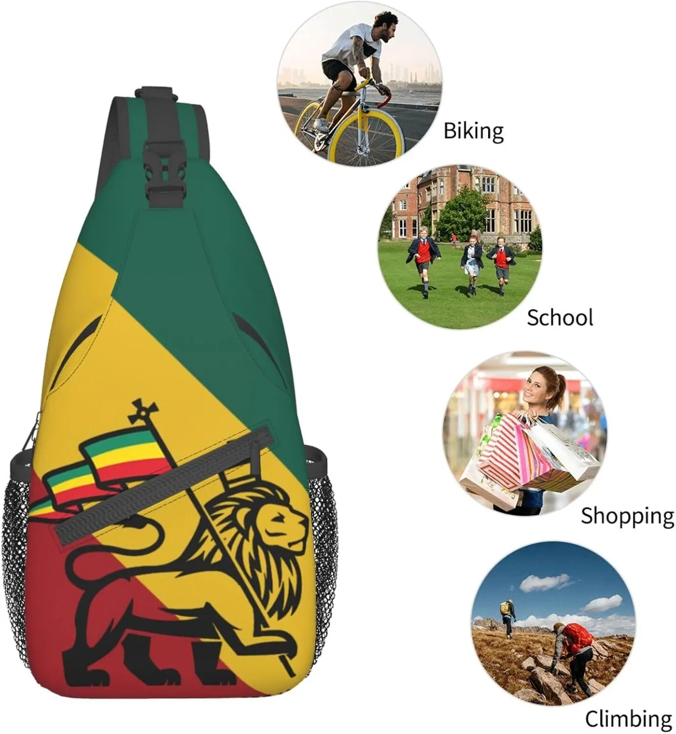 Lion Flag Reggae Rasta Green Yellow Red Art Mans Crossbody Chest Bag Shoulder Bag Adjustable Strap Daypack