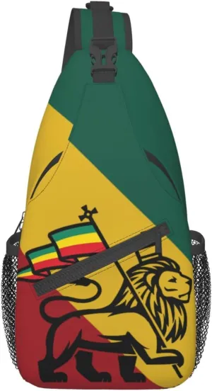 Lion Flag Reggae Rasta Green Yellow Red Art Mans Crossbody Chest Bag Shoulder Bag Adjustable Strap Daypack