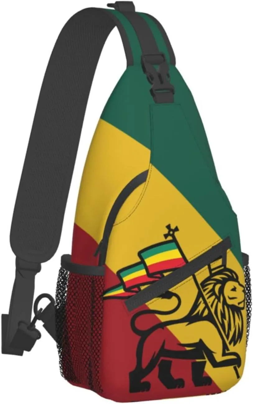 Lion Flag Reggae Rasta Green Yellow Red Art Mans Crossbody Chest Bag Shoulder Bag Adjustable Strap Daypack
