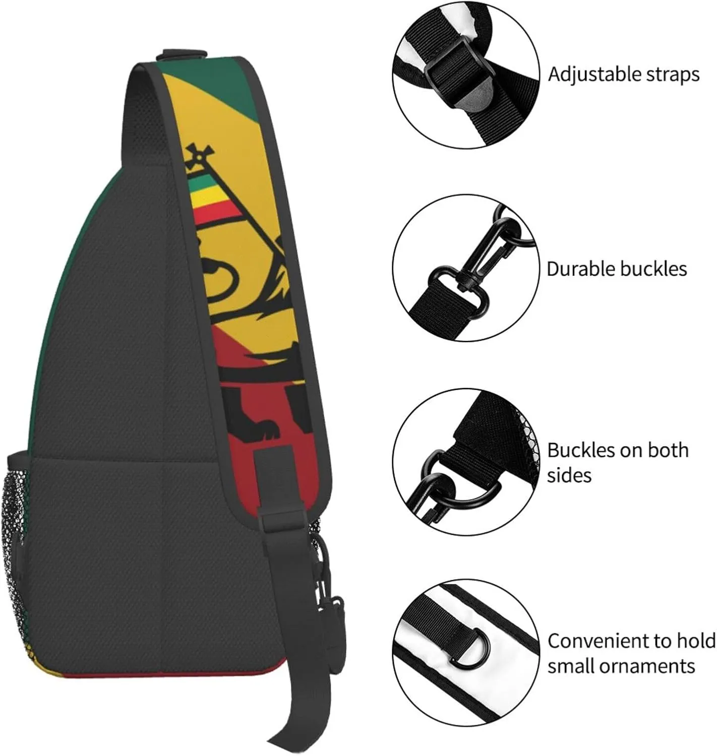 Lion Flag Reggae Rasta Green Yellow Red Art Mans Crossbody Chest Bag Shoulder Bag Adjustable Strap Daypack