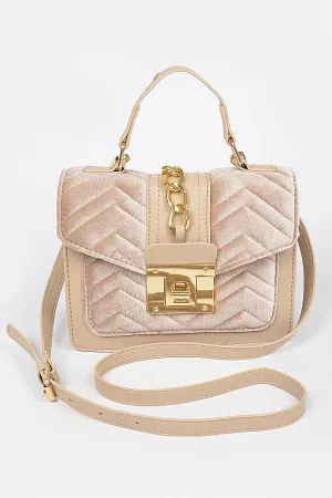 LISA BAG/HPC5491 Nude Faux Leather with Pink Velvet Quilted Panels