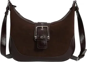 livelyfish Coffee Suede Shoulder Bag Tote Bag Crossbody Bags Purse Fashion Handbag for Women, Coffee