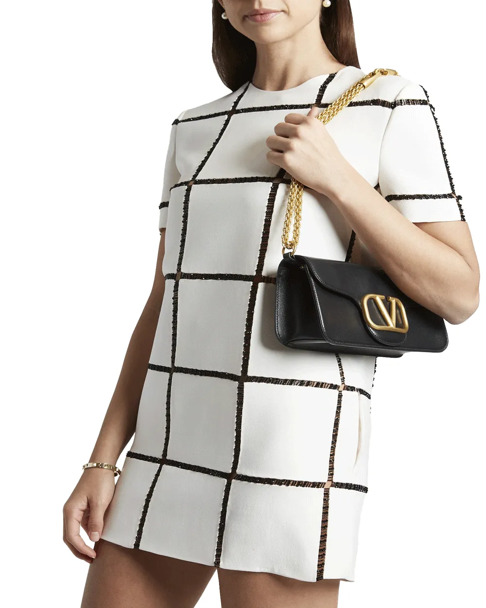 Loco Antique Brass Logo Shoulder Bag in Nero