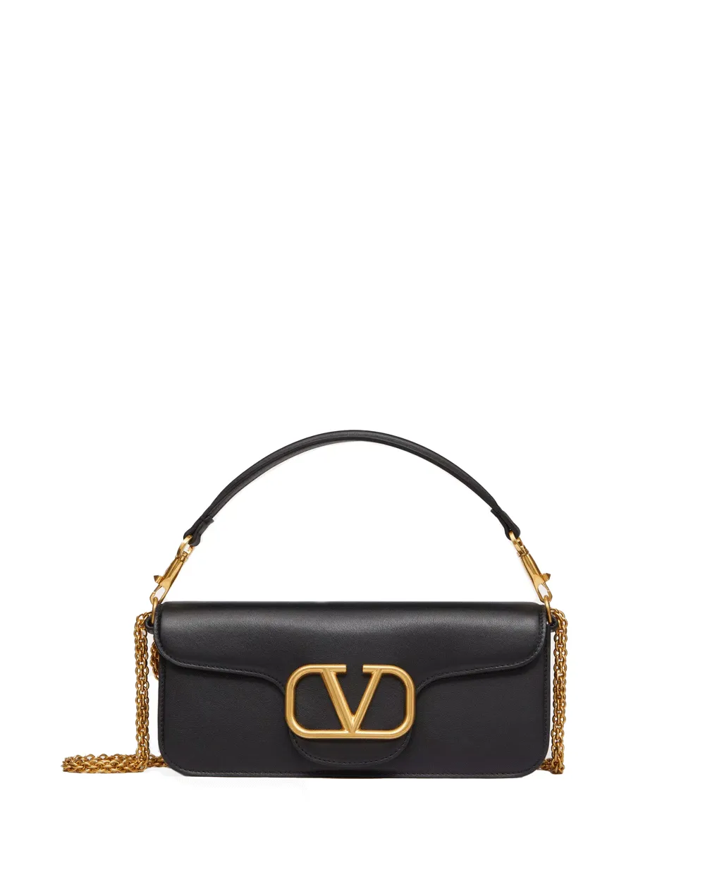 Loco Antique Brass Logo Shoulder Bag in Nero