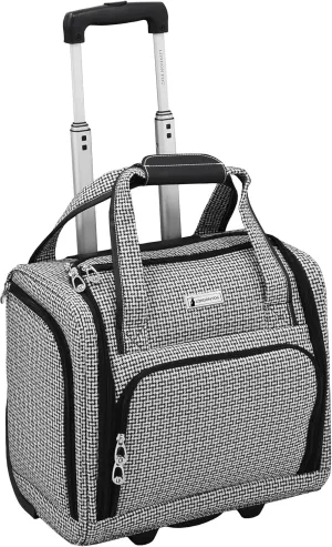 LONDON FOG Softside 15-Inch Under The Seat Bag, Telescoping Handles, Black White Square Jacquard