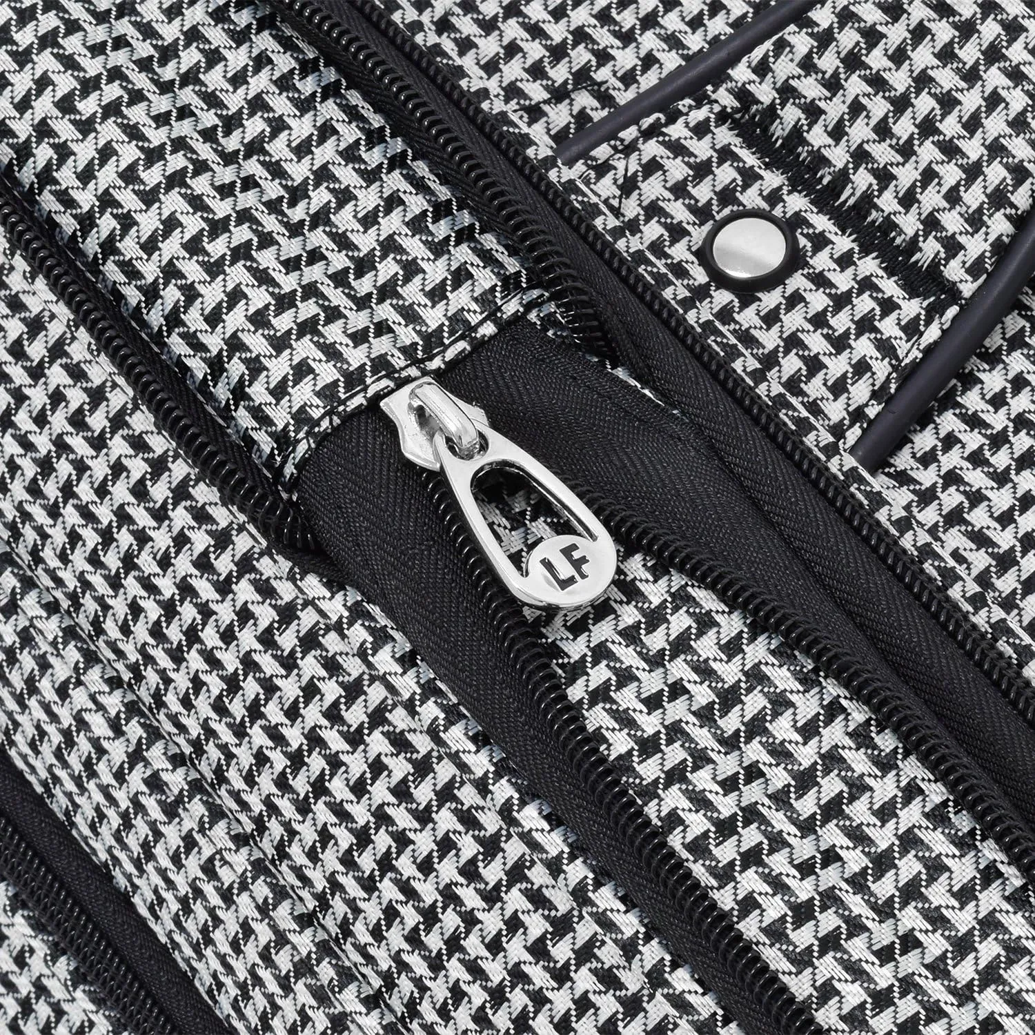 LONDON FOG Softside 15-Inch Under The Seat Bag, Telescoping Handles, Black White Square Jacquard
