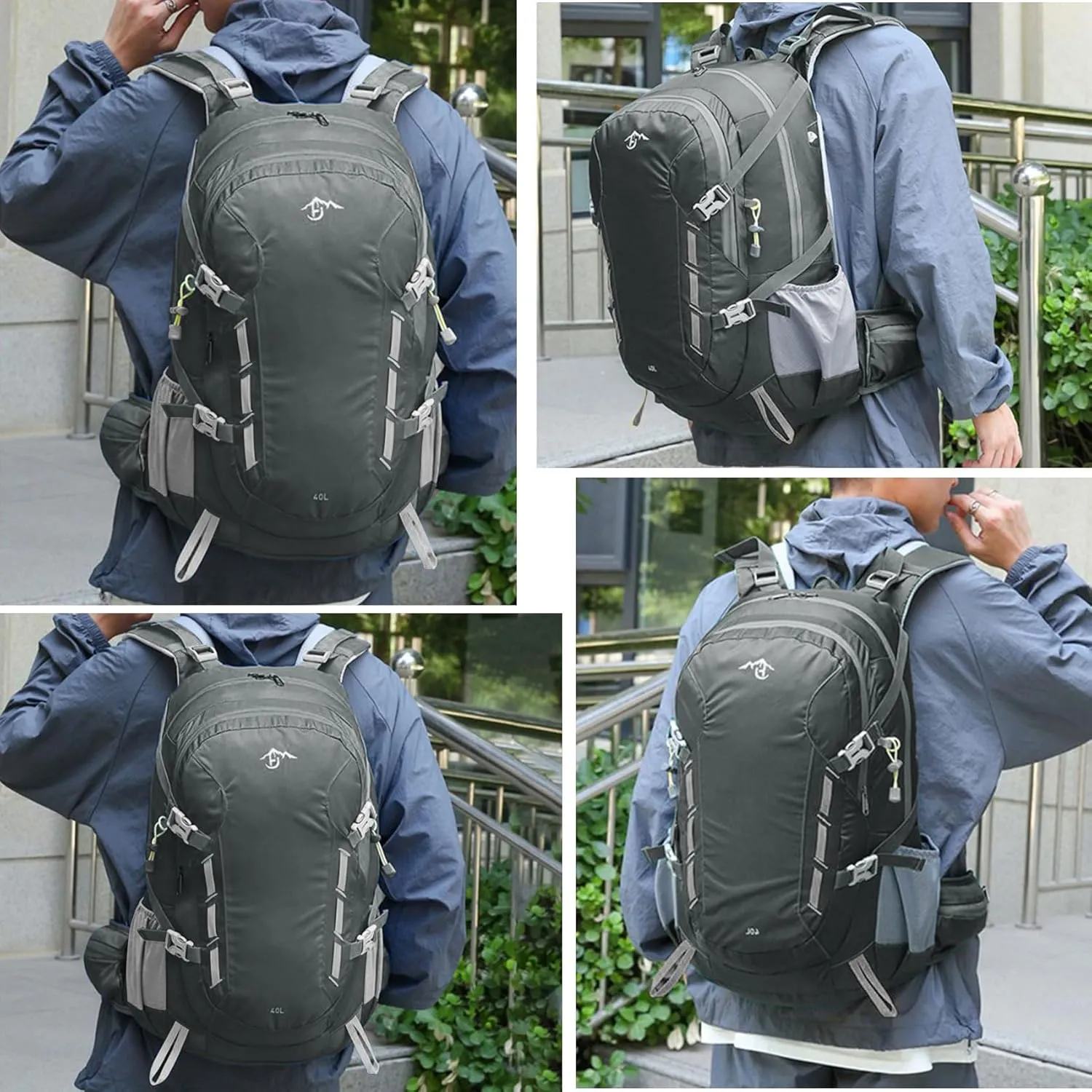 Long Keeper 40L Hiking Backpack Camping Daypack with Waterproof Rain Cover Lightweight Outdoor Sport Travel Backpack Rucksack (Grey)